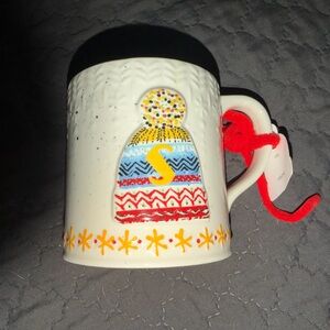 New Anthropologie Christmas holiday Ceramic Mug w Hat Design letter S
